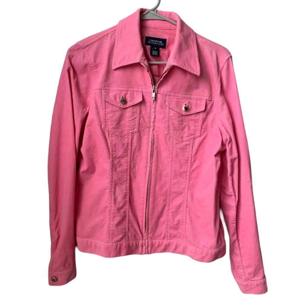 JONES NEW YORK Women’s Bubble Gum Pink Corduroy Full Zipper Front Closure Jacket